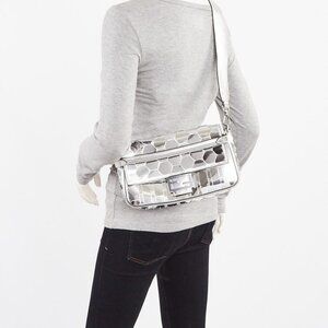 Fendi Silver Leather Mirror Mosaic Baguette Crossbody Bag